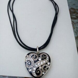 Gorgeous  Brighton large black enamel heart necklace with crystals